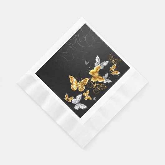 Goud en witte vlinders servet (Hoek)