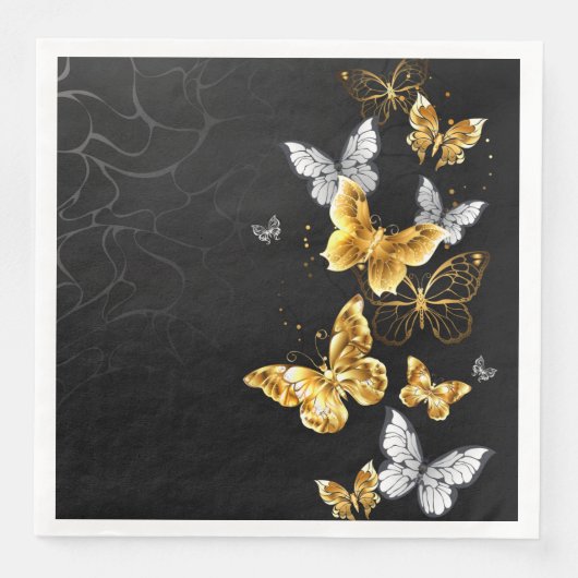 Goud en witte vlinders servet (Voorkant)