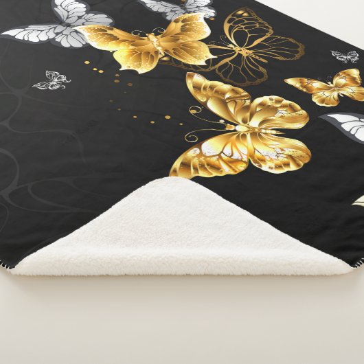 Goud en witte vlinders sherpa deken (3/4)