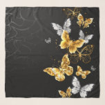 Goud en witte vlinders sjaal<br><div class="desc">Goud,  juwelen en witte vlinders op zwarte achtergrond. Golden vlinder.</div>