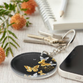 Goud en witte vlinders sleutelhanger (Voorkant Rechts)