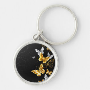 Goud en witte vlinders sleutelhanger