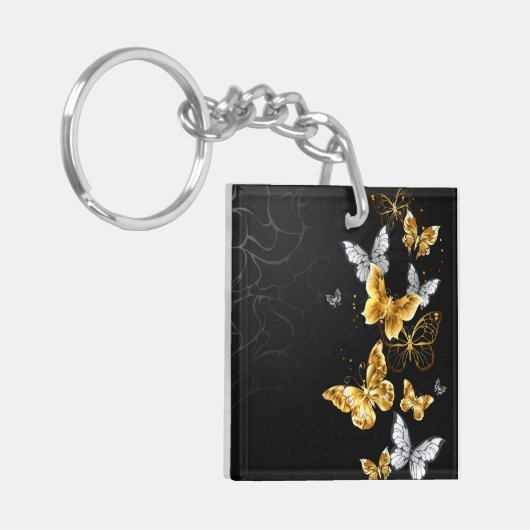 Goud en witte vlinders sleutelhanger (Voorkant Links)