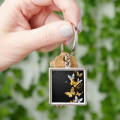 Goud en witte vlinders sleutelhanger (Hand)