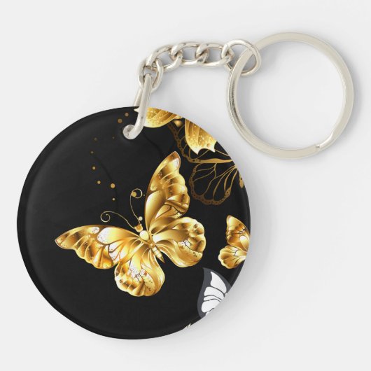 Goud en witte vlinders sleutelhanger (Achterkant)