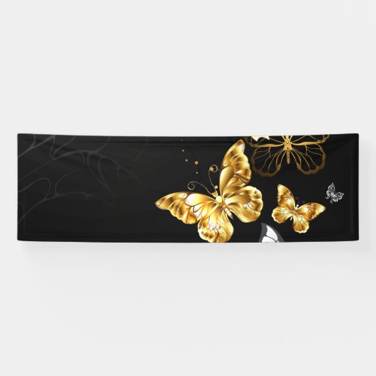 Goud en witte vlinders spandoek (Horizontaal)