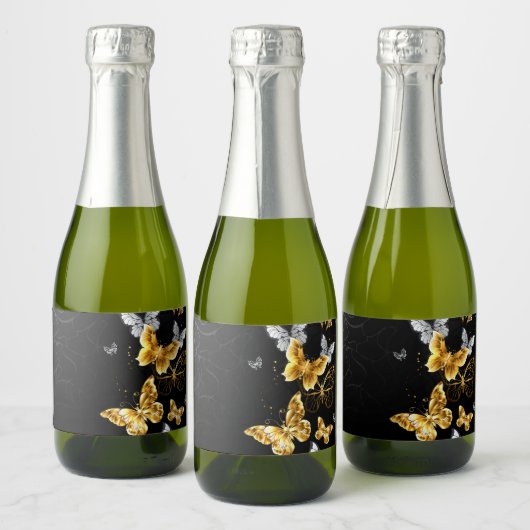 Goud en witte vlinders sparkling wijnetiket (Flessen)