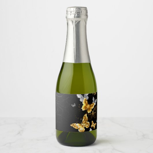 Goud en witte vlinders sparkling wijnetiket (Voorkant)