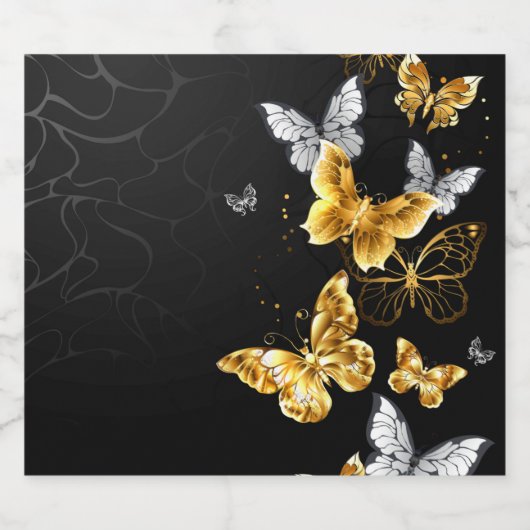 Goud en witte vlinders sparkling wijnetiket (Enkel label)