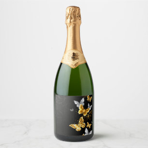 Goud en witte vlinders sparkling wijnetiket