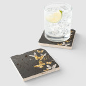Goud en witte vlinders stenen onderzetter (Zijkant)