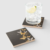 Goud en witte vlinders stenen onderzetter (Zijkant)