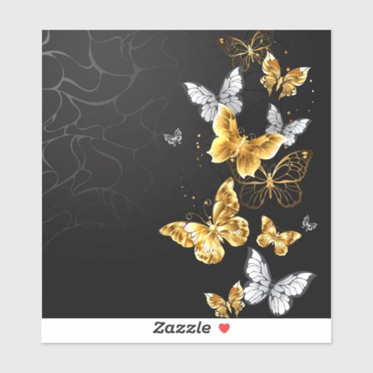 Goud en witte vlinders sticker (Vel)