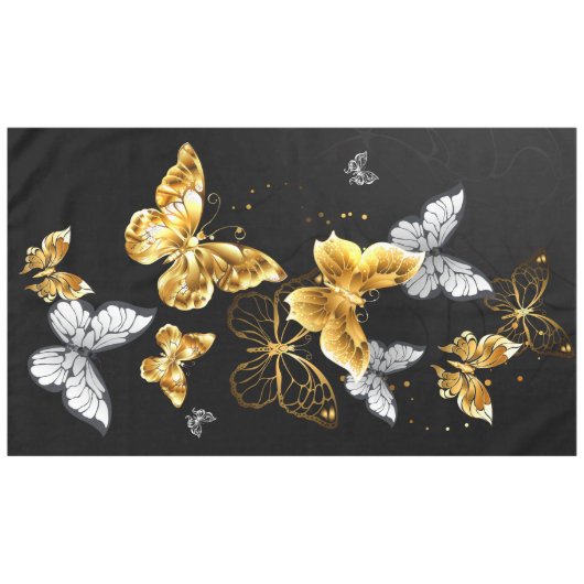 Goud en witte vlinders tafelkleed (Voorkant (Horizontaal))