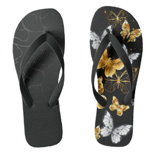 Goud en witte vlinders teenslippers