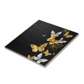 Goud en witte vlinders tegeltje (Zijkant)