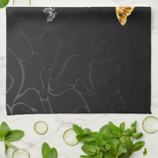 Goud en witte vlinders theedoek (Gevouwen)