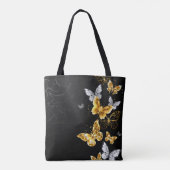 Goud en witte vlinders tote bag (Achterkant)