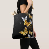 Goud en witte vlinders tote bag (Dichtbij)