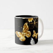 Goud en witte vlinders tweekleurige koffiemok (Voorkant rechts)