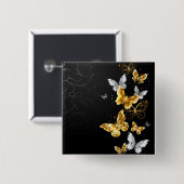 Goud en witte vlinders vierkante button 5,1 cm (Voorkant /achterkant)