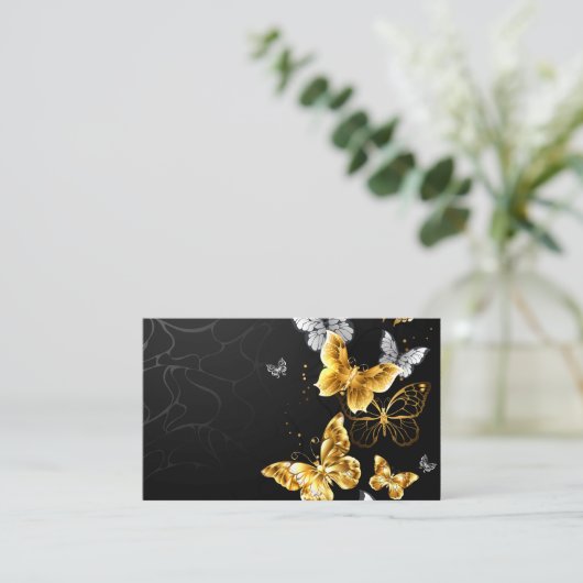 Goud en witte vlinders visitekaartje (Staand voorkant)