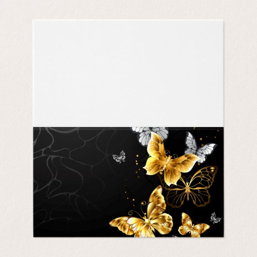 Goud en witte vlinders visitekaartje (Buitenkant ongevouwen)