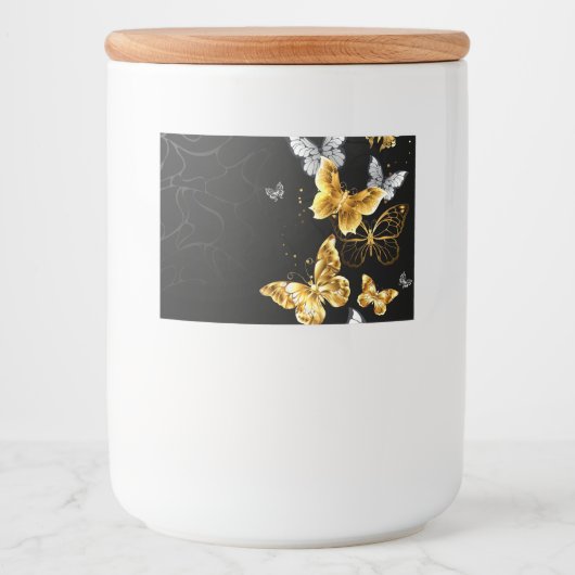 Goud en witte vlinders voedselcontainer etiket (Voorkant)