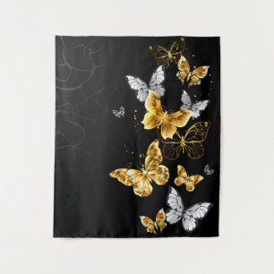 Goud en witte vlinders wandkleed