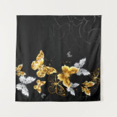 Goud en witte vlinders wandkleed (Voorkant (horizontaal))