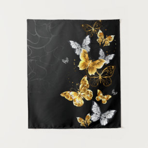 Goud en witte vlinders wandkleed