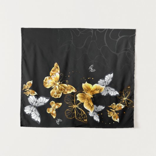 Goud en witte vlinders wandkleed (Voorkant (horizontaal))