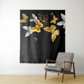 Goud en witte vlinders wandkleed (In situ)