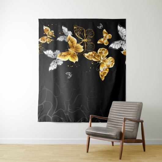 Goud en witte vlinders wandkleed (In situ)