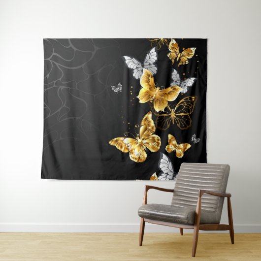 Goud en witte vlinders wandkleed (In Situ (horizontaal))