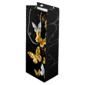 Goud en witte vlinders wijn cadeautas (Voorkant Gekanteld)