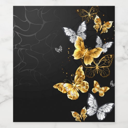 Goud en witte vlinders wijn etiket (Enkel label)