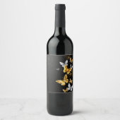 Goud en witte vlinders wijn etiket (Voorkant)