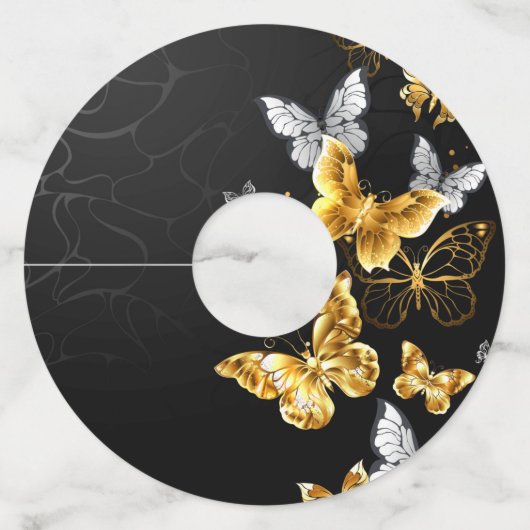 Goud en witte vlinders wijnglaslabel (Voorkant)