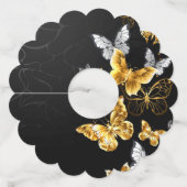 Goud en witte vlinders wijnglaslabel (Voorkant)