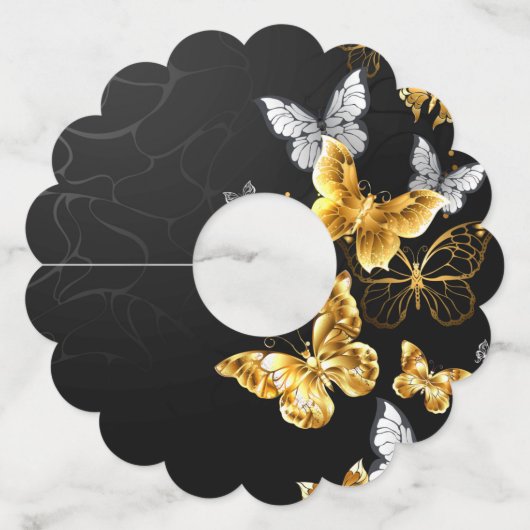 Goud en witte vlinders wijnglaslabel (Voorkant)