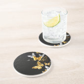 Goud en witte vlinders zandsteen onderzetter (Zijkant)