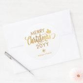 Goud en Witte Vrolijk Kerstmis Aangepaste Kerstmis Ronde Sticker (Envelop)