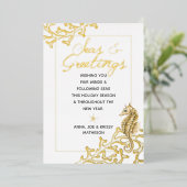 Goud en Witte Zeeën & Groeten Nautisch Kerstfeest Folie Feestdagenkaart (Staand Voorkant)