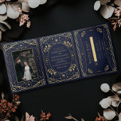 Goud en zeemacht Elegant Tarot Wedding Drieluik Uitnodiging