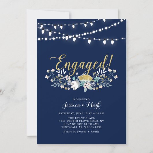 Goud en zeemacht | Lights Boho Floral Engagement P Kaart (Voorkant)