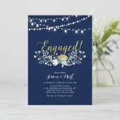 Goud en zeemacht | Lights Boho Floral Engagement P Kaart (Staand voorkant)