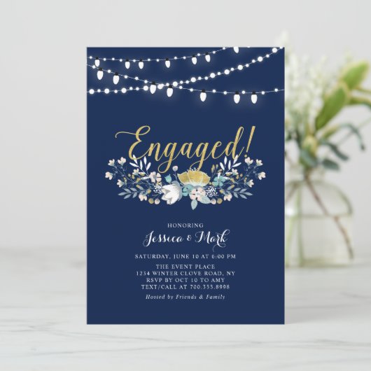 Goud en zeemacht | Lights Boho Floral Engagement P Kaart (Staand voorkant)