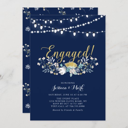 Goud en zeemacht | Lights Boho Floral Engagement P Kaart (Voorkant / Achterkant)