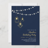 Goud en zeemacht | Modern String Lights Birthday P Kaart (Voorkant)